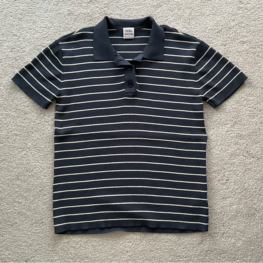 Aritzia Little Moon Verbena Striped Knit Polo Top